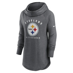 Pittsburgh Steelers Women's Raglan Funnel Neck Pullover Hoodie - Heather Charcoal - Nike