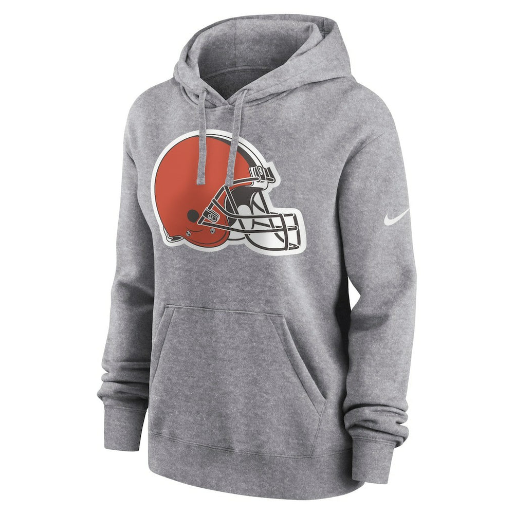 Cleveland Browns Women's Team Logo Club Fleece Pullover Hoodie - Heather Gray - Nike