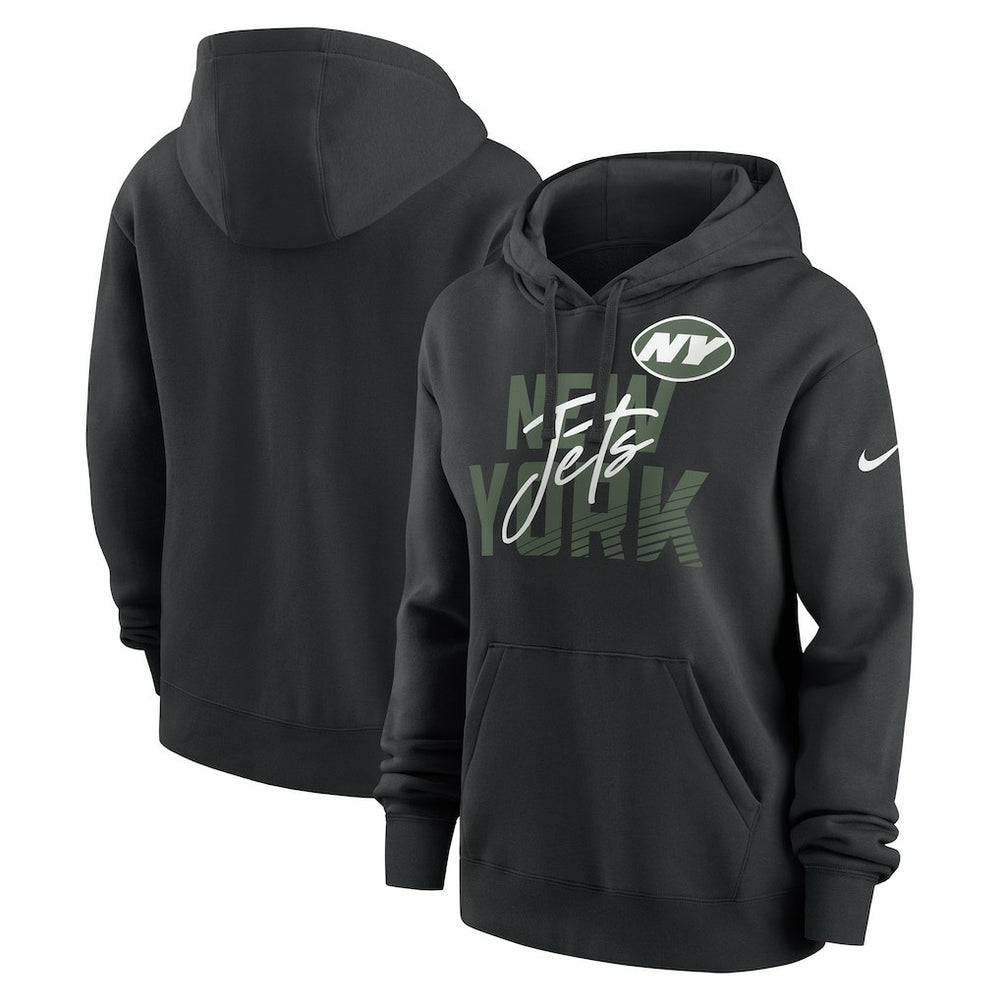 New York Jets Women's Wordmark Club Fleece Pullover Hoodie - Black - Nike