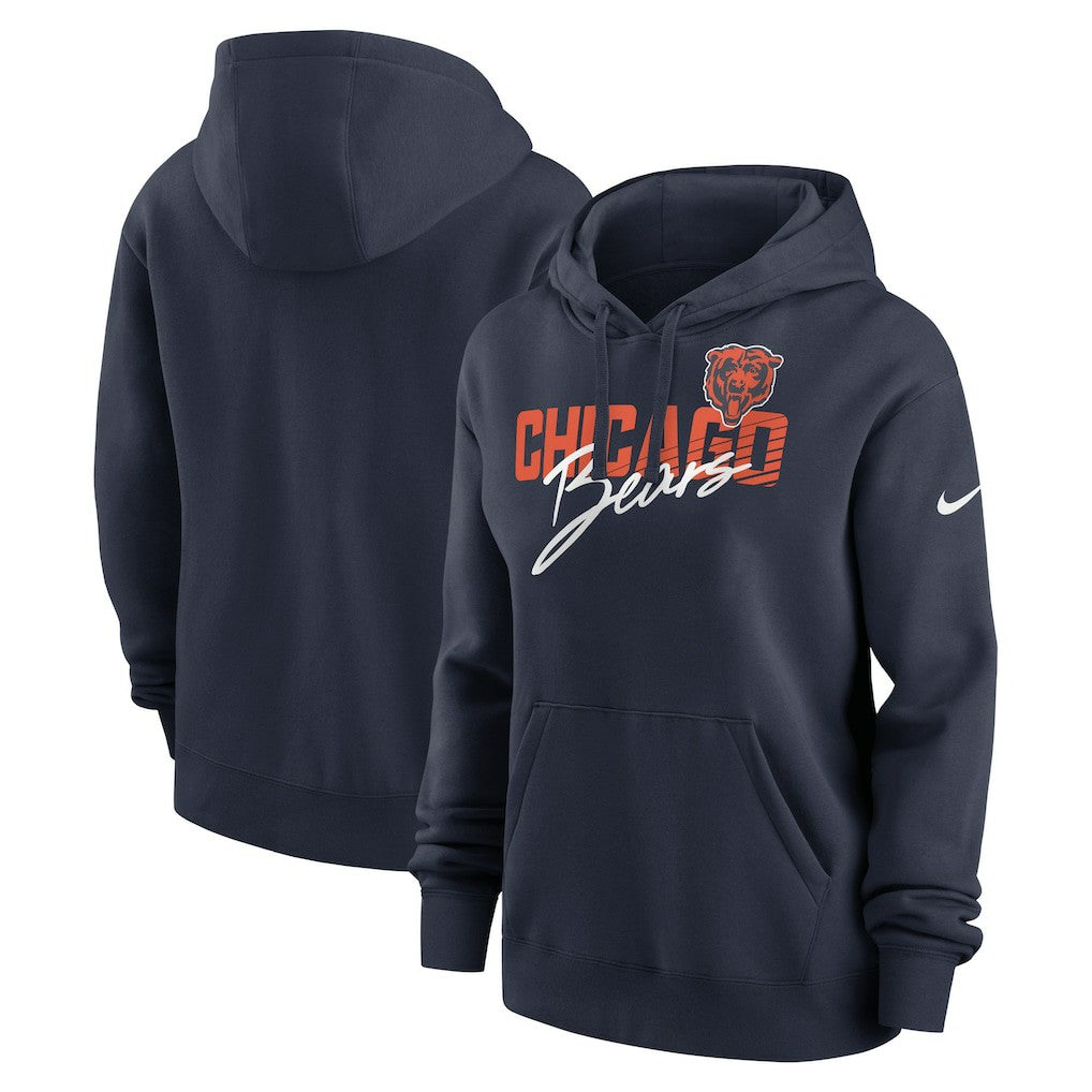Chicago Bears Women's Wordmark Club Fleece Pullover Hoodie - Navy - Nike