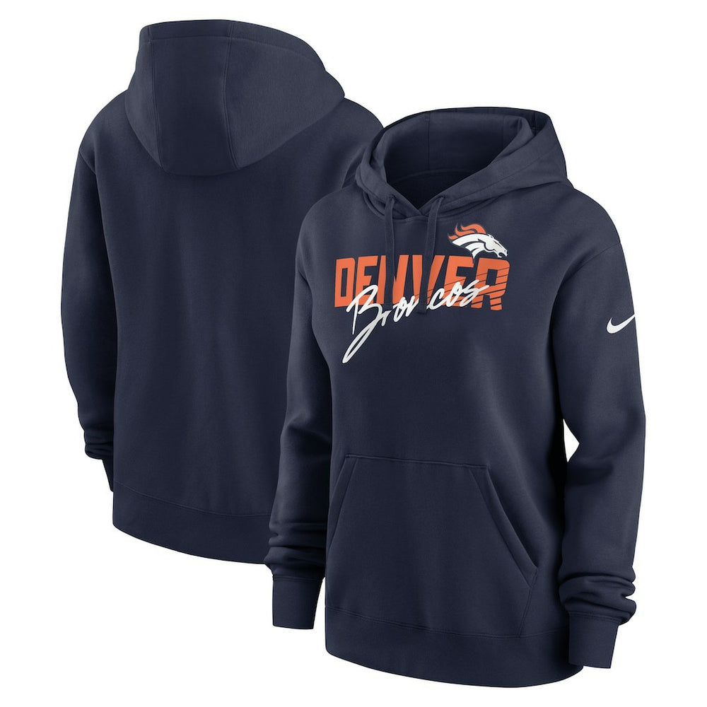 Denver Broncos Women's Wordmark Club Fleece Pullover Hoodie - Navy - Nike