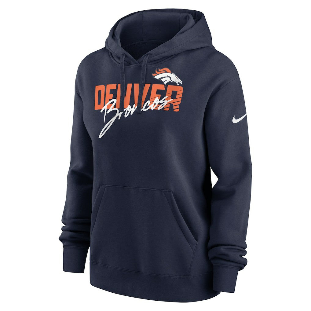 Denver Broncos Women's Wordmark Club Fleece Pullover Hoodie - Navy - Nike