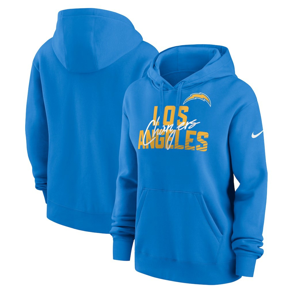 Los Angeles Chargers Women's Wordmark Club Fleece Pullover Hoodie - Powder Blue - Nike