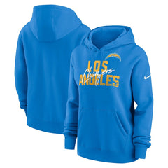 Los Angeles Chargers Women's Wordmark Club Fleece Pullover Hoodie - Powder Blue - Nike