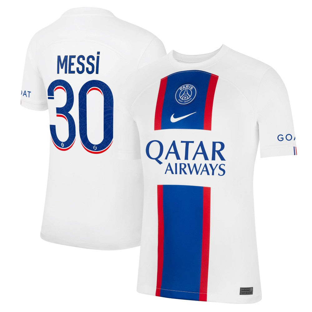 Nike - Lionel Messi Paris Saint-Germain 2022/23 Third Breathe Stadium Replica Player Jersey - White