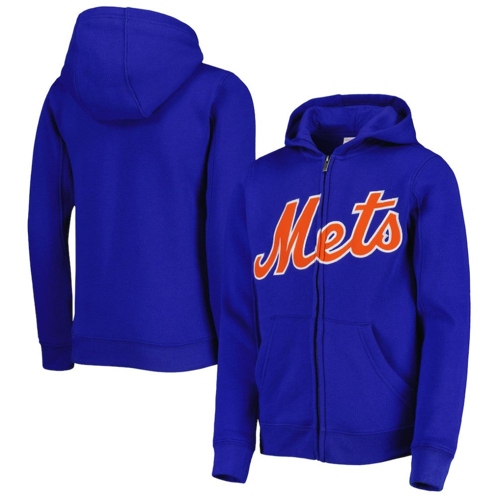 New York Mets Youth Wordmark Full-Zip Fleece Hoodie Outlet
