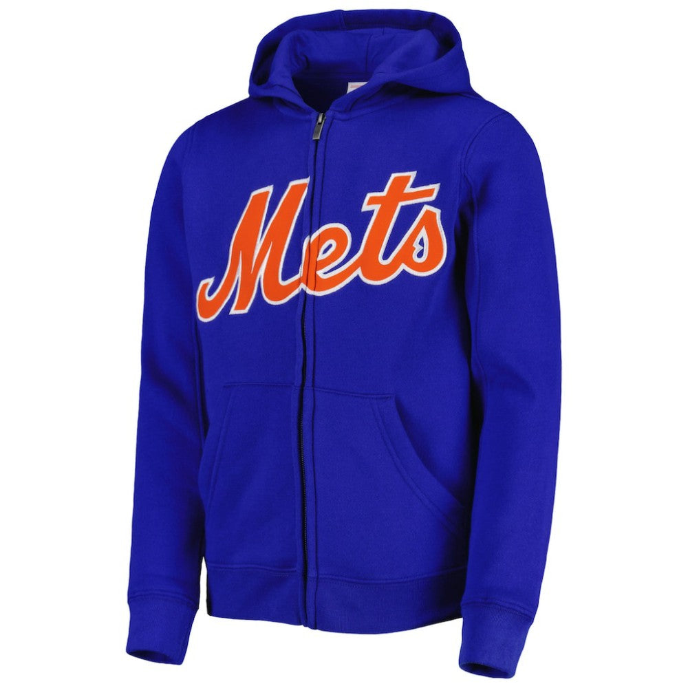 New York Mets Youth Wordmark Full-Zip Fleece Hoodie Outlet
