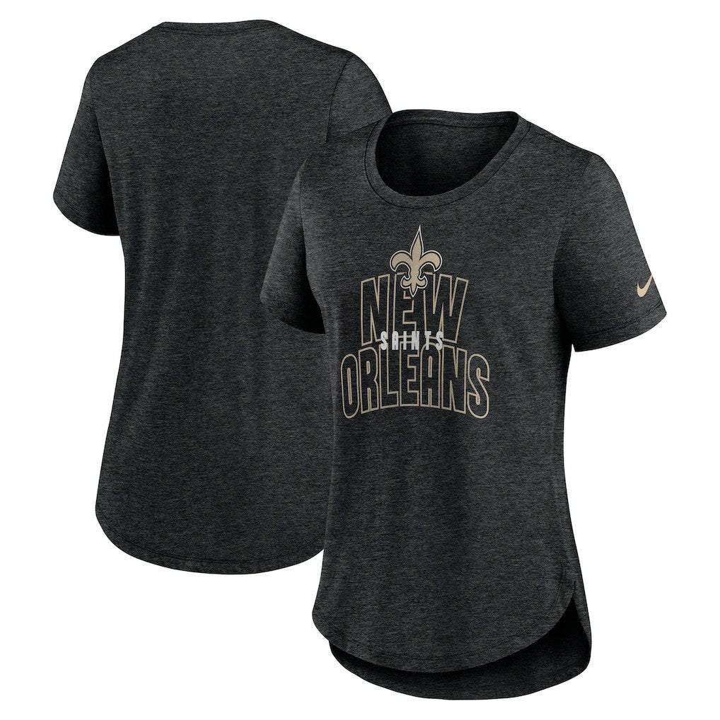 New Orleans Saints Women's Fashion Tri-Blend T-Shirt - Heather Black - Nike