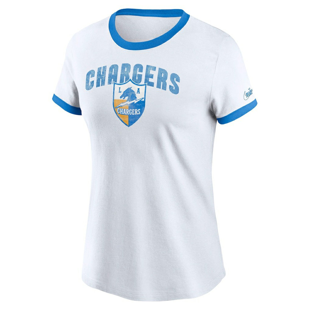 Los Angeles Chargers Women's Rewind Ringer Tri-Blend T-Shirt - White - Nike