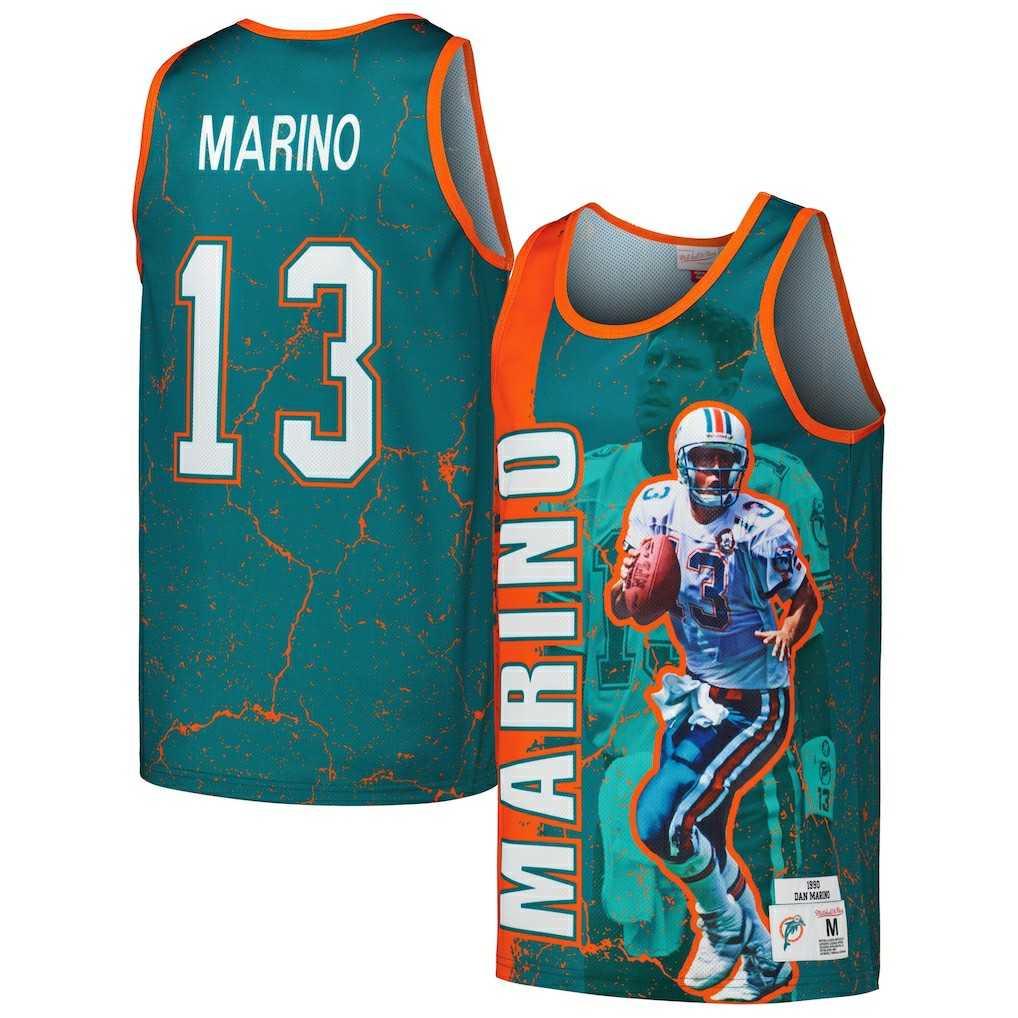 Dan Marino Miami Dolphins 1990 Player Burst Tank Top - Aqua - Mitchell & Ness