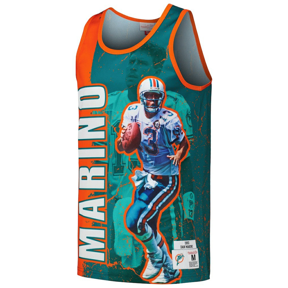 Dan Marino Miami Dolphins 1990 Player Burst Tank Top - Aqua - Mitchell & Ness