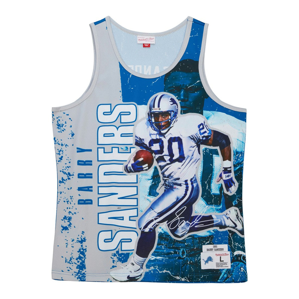 Barry Sanders Detroit Lions 1991 Player Burst Tank Top - Blue - Mitchell & Ness