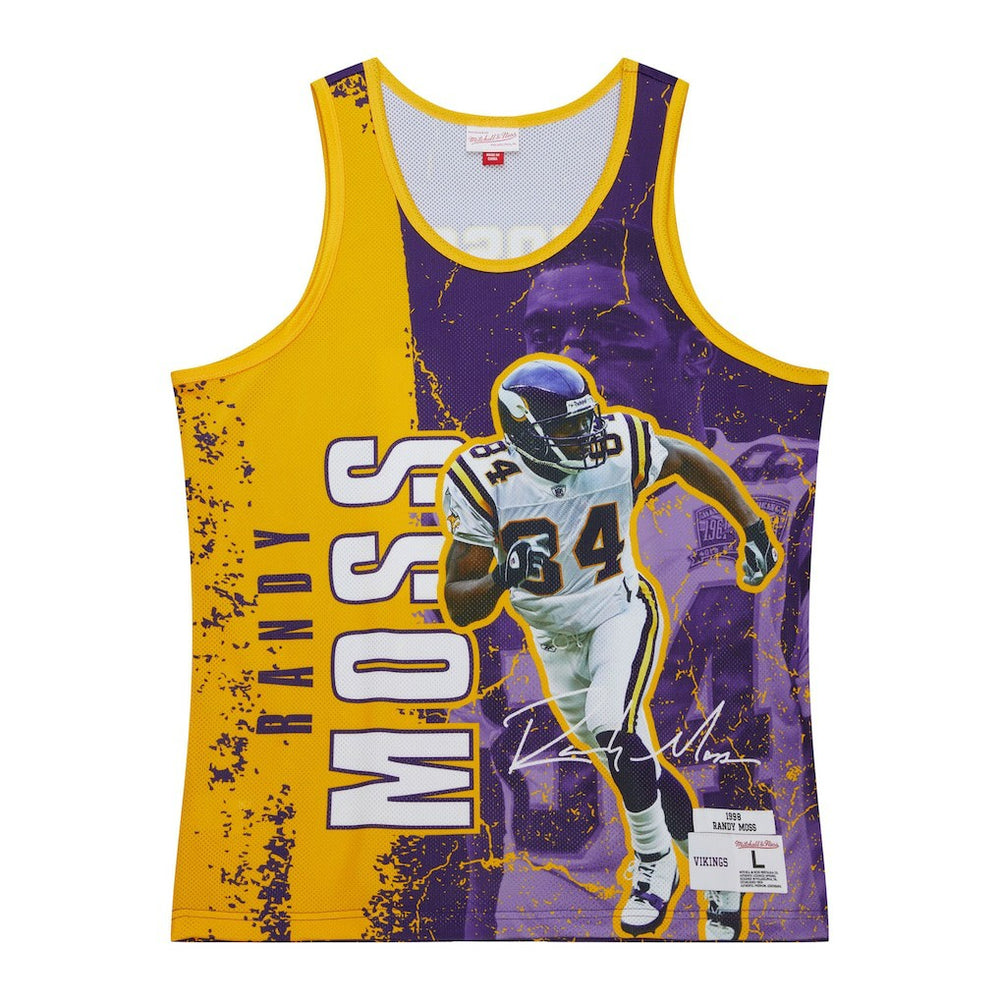 Randy Moss Minnesota Vikings 1998 Player Burst Tank Top - Purple - Mitchell & Ness