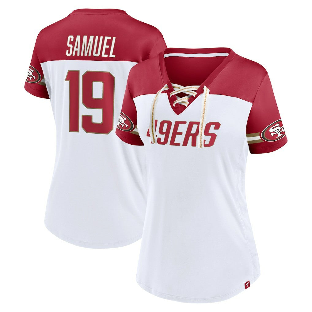 Deebo Samuel San Francisco 49ers Women's Athena Name & Number V-Neck Top - White - Fanatics