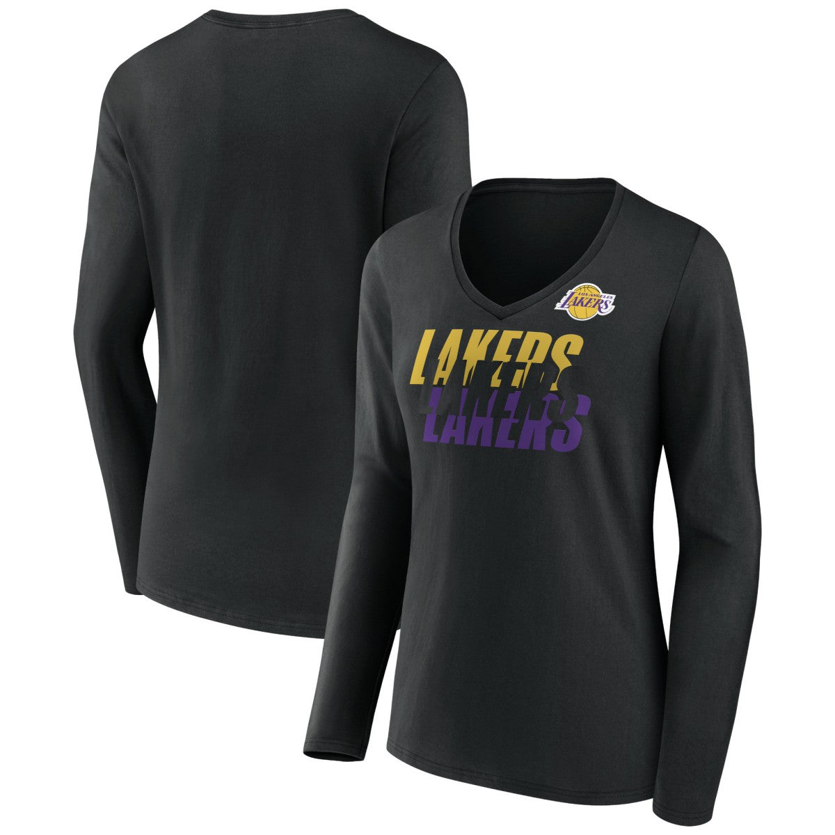Los Angeles Lakers Women's Tumble V-Neck Long Sleeve T-Shirt Black