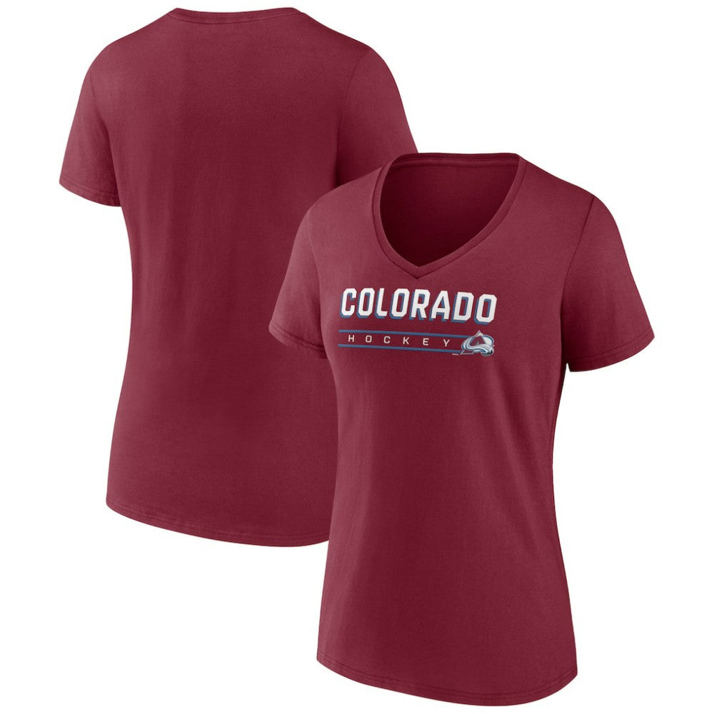 Colorado Avalanche Women's Primary Play V-Neck T-Shirt - Burgundy | NHL Clearance