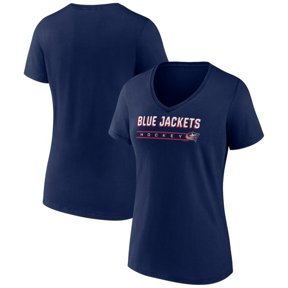 Columbus Blue Jackets Women's Primary Play V-Neck T-Shirt - Navy | NHL Lifestyle