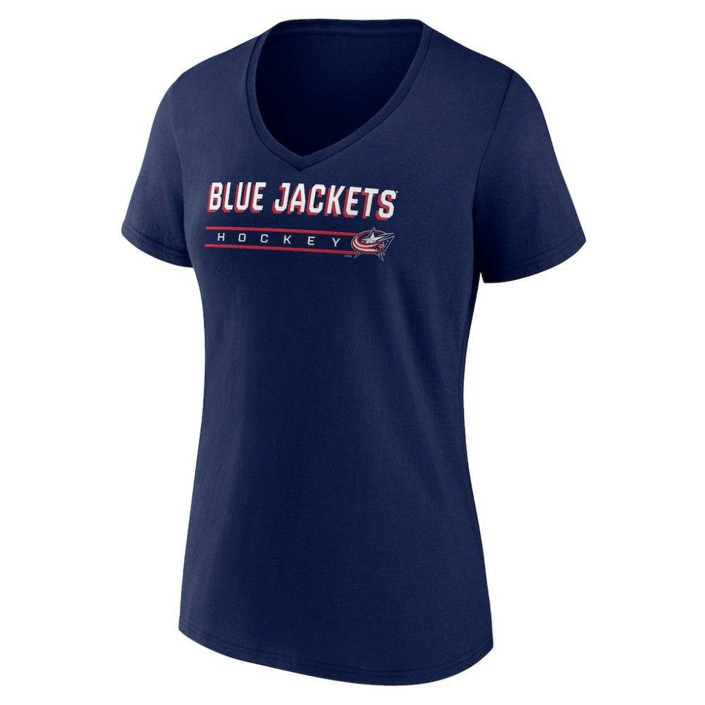 Columbus Blue Jackets Women's Primary Play V-Neck T-Shirt - Navy | NHL Lifestyle