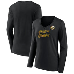 Boston Bruins Women's Forge Long Sleeve V-Neck T-Shirt - Black | NHL Clearance