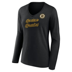 Boston Bruins Women's Forge Long Sleeve V-Neck T-Shirt - Black | NHL Clearance
