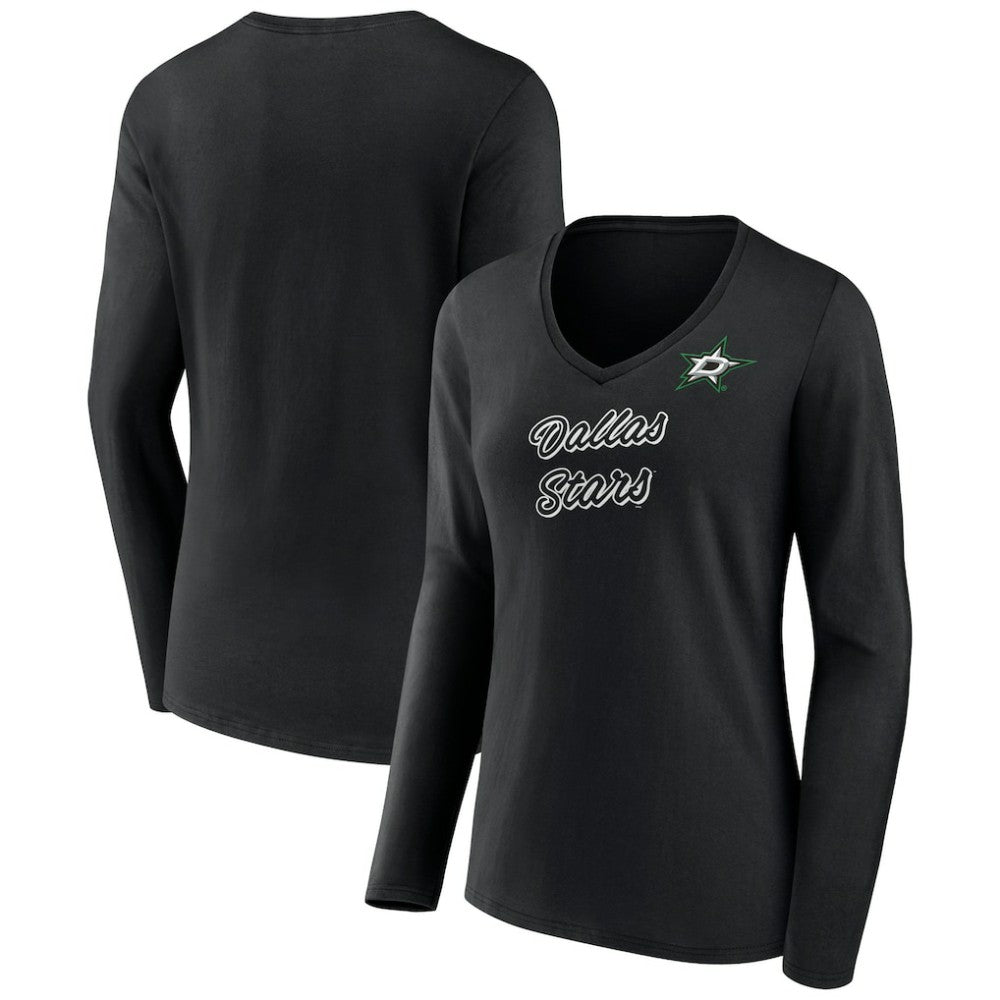Dallas Stars Women's Forge Long Sleeve V-Neck T-Shirt - Black | NHL Clearance