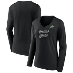 Dallas Stars Women's Forge Long Sleeve V-Neck T-Shirt - Black | NHL Clearance