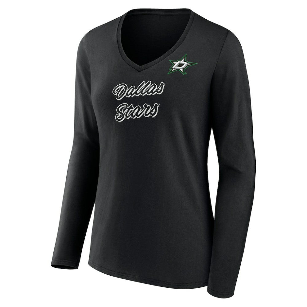 Dallas Stars Women's Forge Long Sleeve V-Neck T-Shirt - Black | NHL Clearance