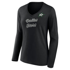 Dallas Stars Women's Forge Long Sleeve V-Neck T-Shirt - Black | NHL Clearance