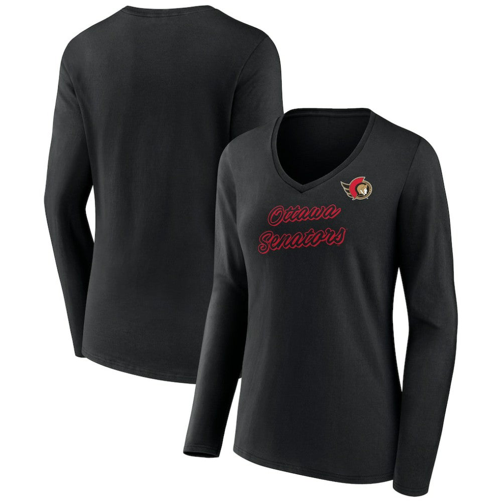 Ottawa Senators Women's Forge Long Sleeve V-Neck T-Shirt - Black | NHL discount