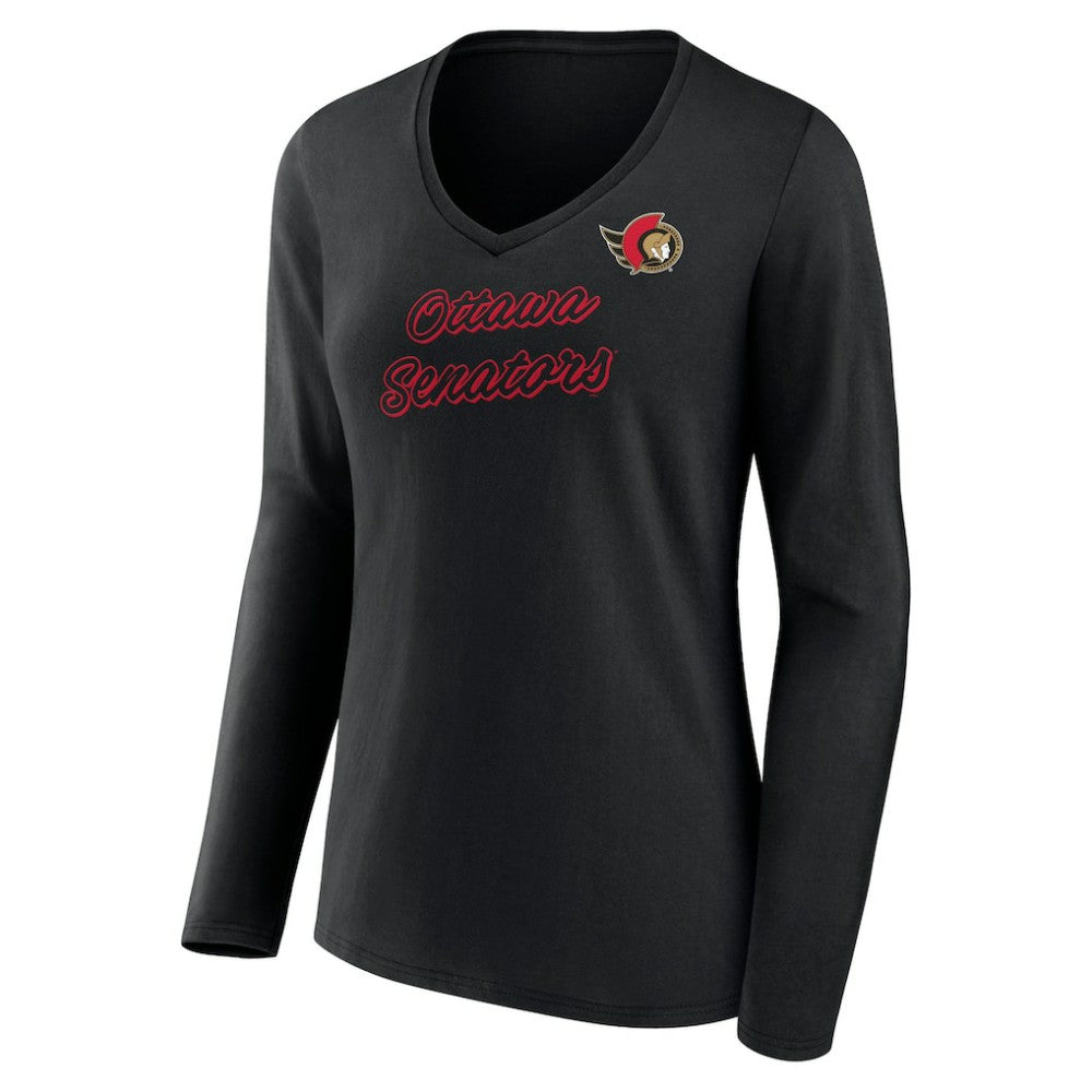 Ottawa Senators Women's Forge Long Sleeve V-Neck T-Shirt - Black | NHL discount