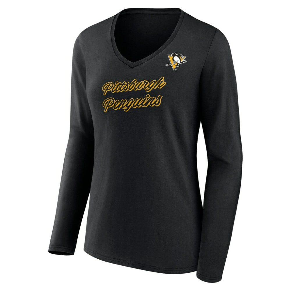Pittsburgh Penguins Women's Forge Long Sleeve V-Neck T-Shirt - Black | NHL Clearance