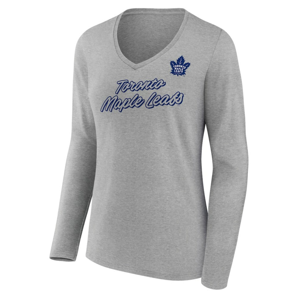 Toronto Maple Leafs Women's Forge Long Sleeve V-Neck T-Shirt - Heathered Gray | NHL Lifestyle