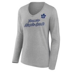 Toronto Maple Leafs Women's Forge Long Sleeve V-Neck T-Shirt - Heathered Gray | NHL Lifestyle