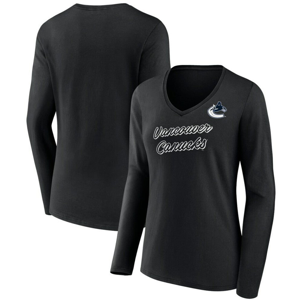 Vancouver Canucks Women's Forge Long Sleeve V-Neck T-Shirt - Black | NHL online
