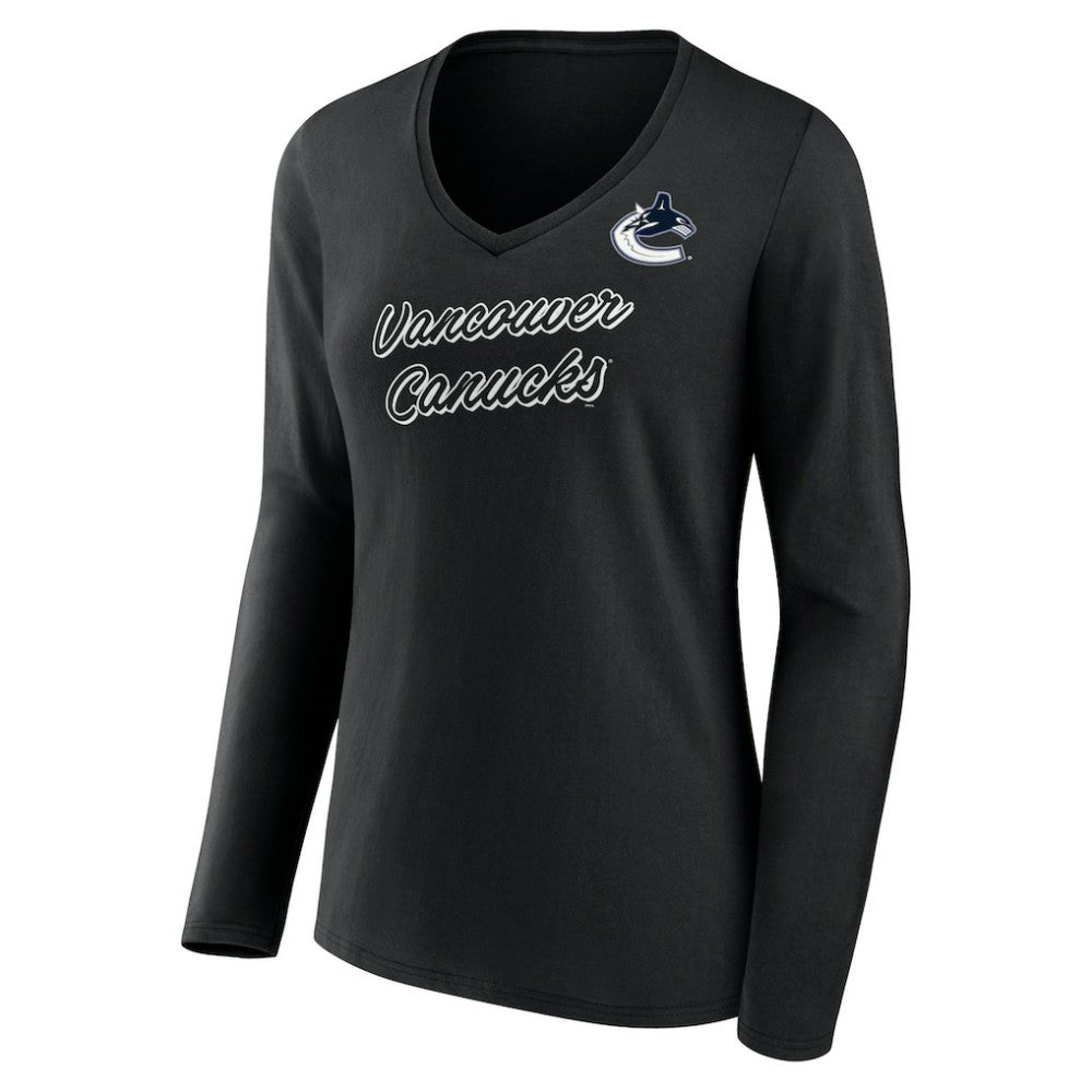 Vancouver Canucks Women's Forge Long Sleeve V-Neck T-Shirt - Black | NHL online