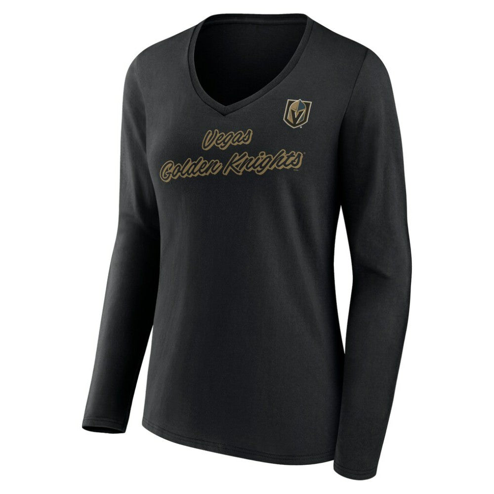 Vegas Golden Knights Women's Forge Long Sleeve V-Neck T-Shirt - Black | NHL Clearance