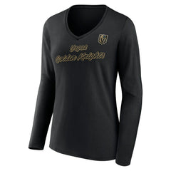 Vegas Golden Knights Women's Forge Long Sleeve V-Neck T-Shirt - Black | NHL Clearance