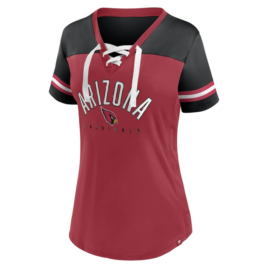 Arizona Cardinals Women's Blitz & Glam Lace-Up V-Neck Jersey T-Shirt - Cardinal/Black - Fanatics