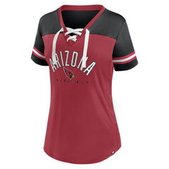 Arizona Cardinals Women's Blitz & Glam Lace-Up V-Neck Jersey T-Shirt - Cardinal/Black - Fanatics