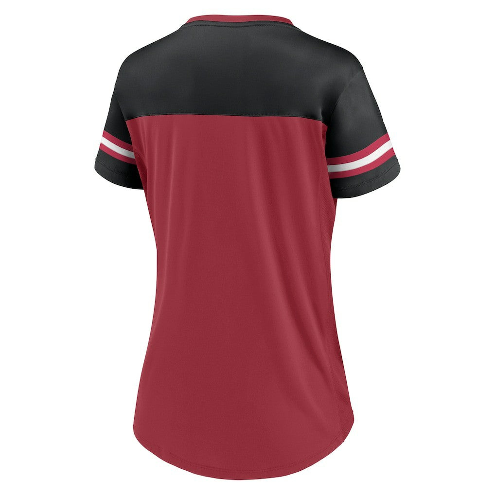 Arizona Cardinals Women's Blitz & Glam Lace-Up V-Neck Jersey T-Shirt - Cardinal/Black - Fanatics