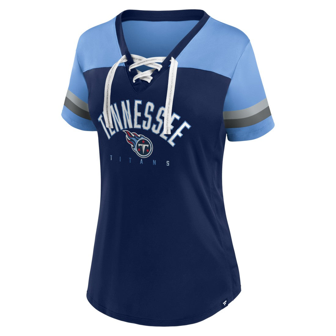 Tennessee Titans Women's Blitz & Glam Lace-Up V-Neck Jersey T-Shirt - Navy/Light Blue - Fanatics