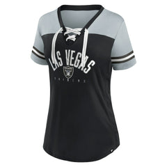 Las Vegas Raiders Women's Blitz & Glam Lace-Up V-Neck Jersey T-Shirt - Black/Silver - Fanatics