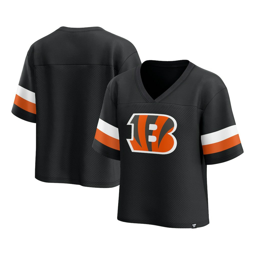 Cincinnati Bengals Women's Established Jersey Cropped V-Neck T-Shirt - Black - Fanatics
