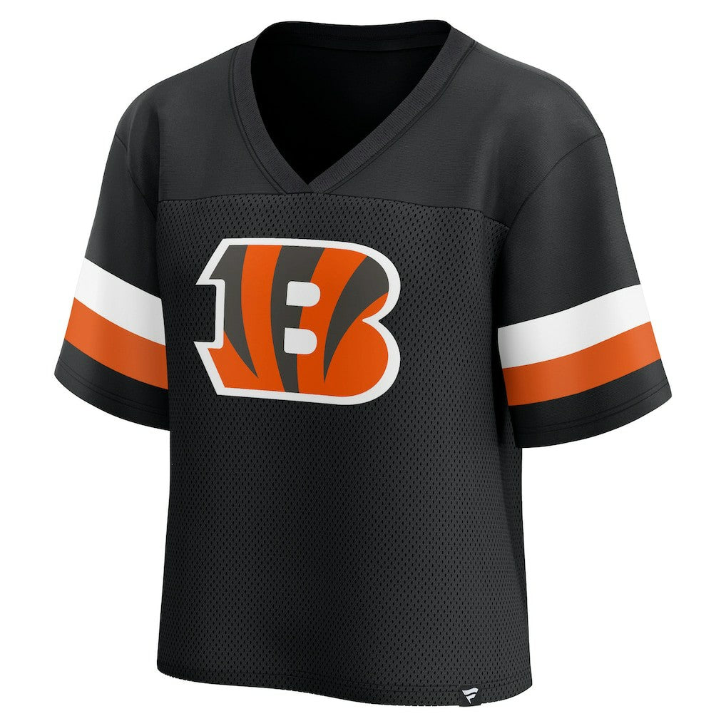Cincinnati Bengals Women's Established Jersey Cropped V-Neck T-Shirt - Black - Fanatics
