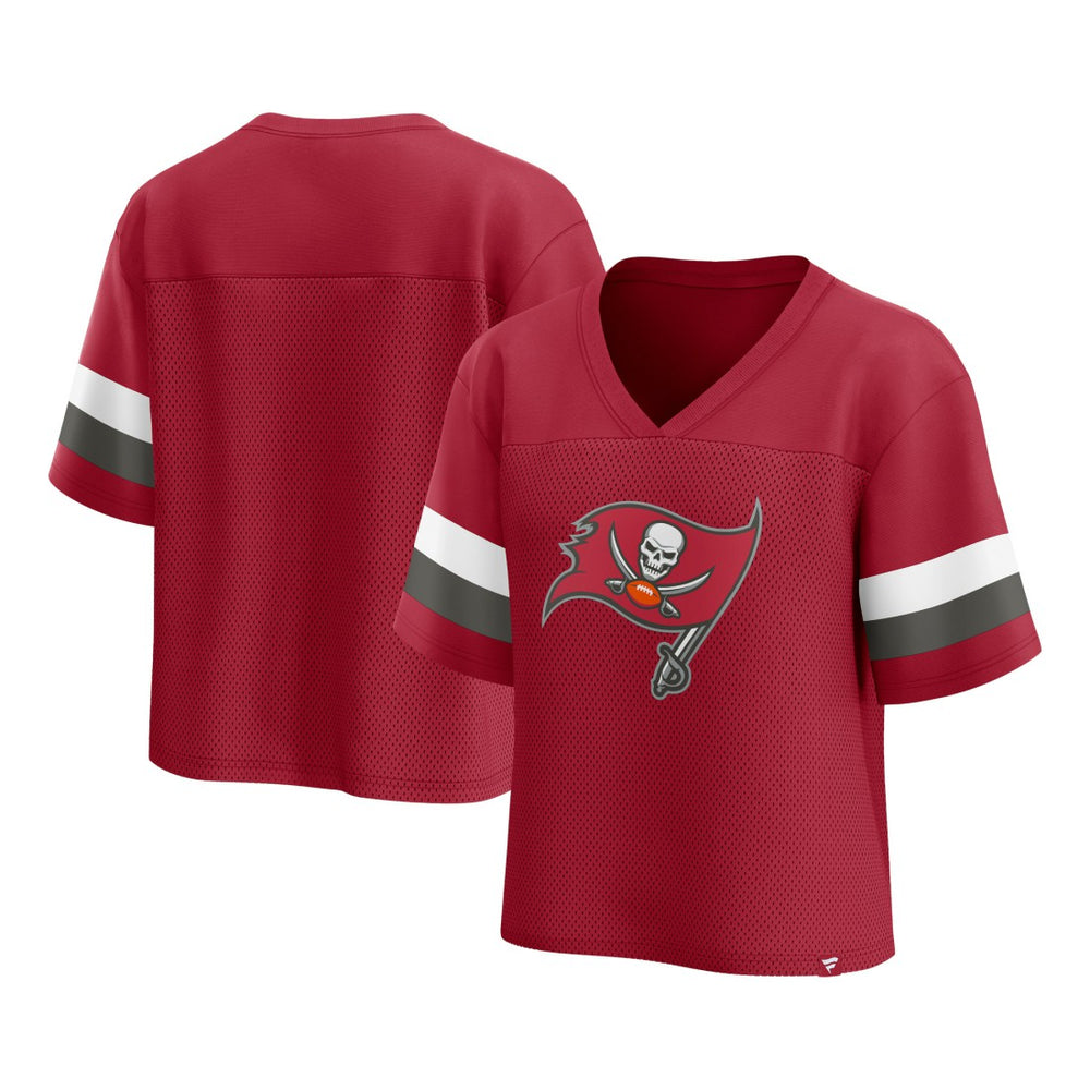 Tampa Bay Buccaneers Women's Established Jersey Cropped V-Neck T-Shirt - Red - Fanatics