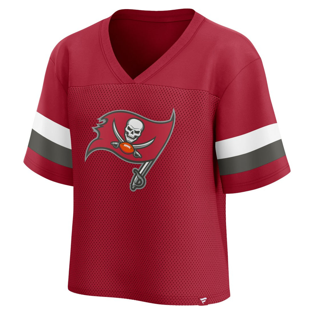 Tampa Bay Buccaneers Women's Established Jersey Cropped V-Neck T-Shirt - Red - Fanatics