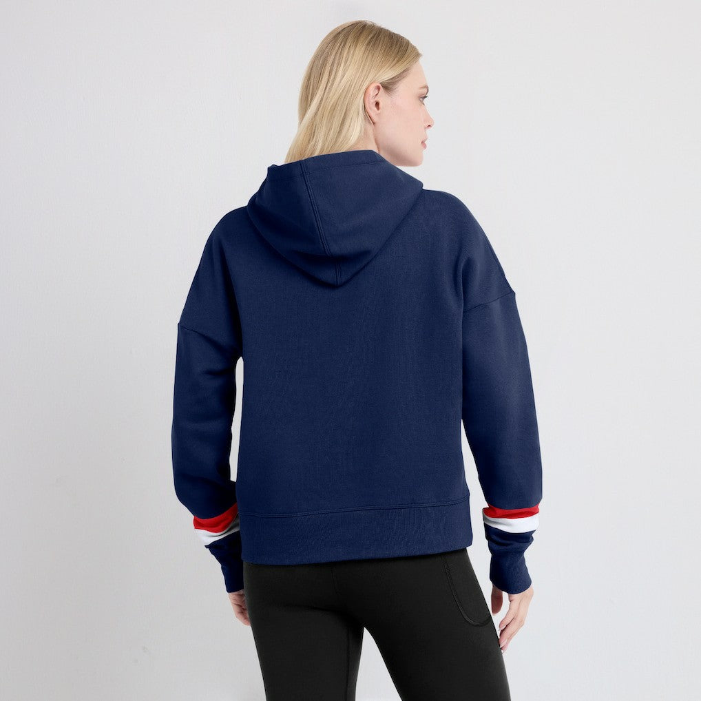 New England Patriots Women's Over Under Pullover Hoodie - Navy - Fanatics