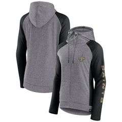 New Orleans Saints Women's Blind Side Lightweight Full-Zip Hoodie - Heather Gray/College Black - Fanatics