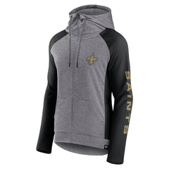 New Orleans Saints Women's Blind Side Lightweight Full-Zip Hoodie - Heather Gray/College Black - Fanatics