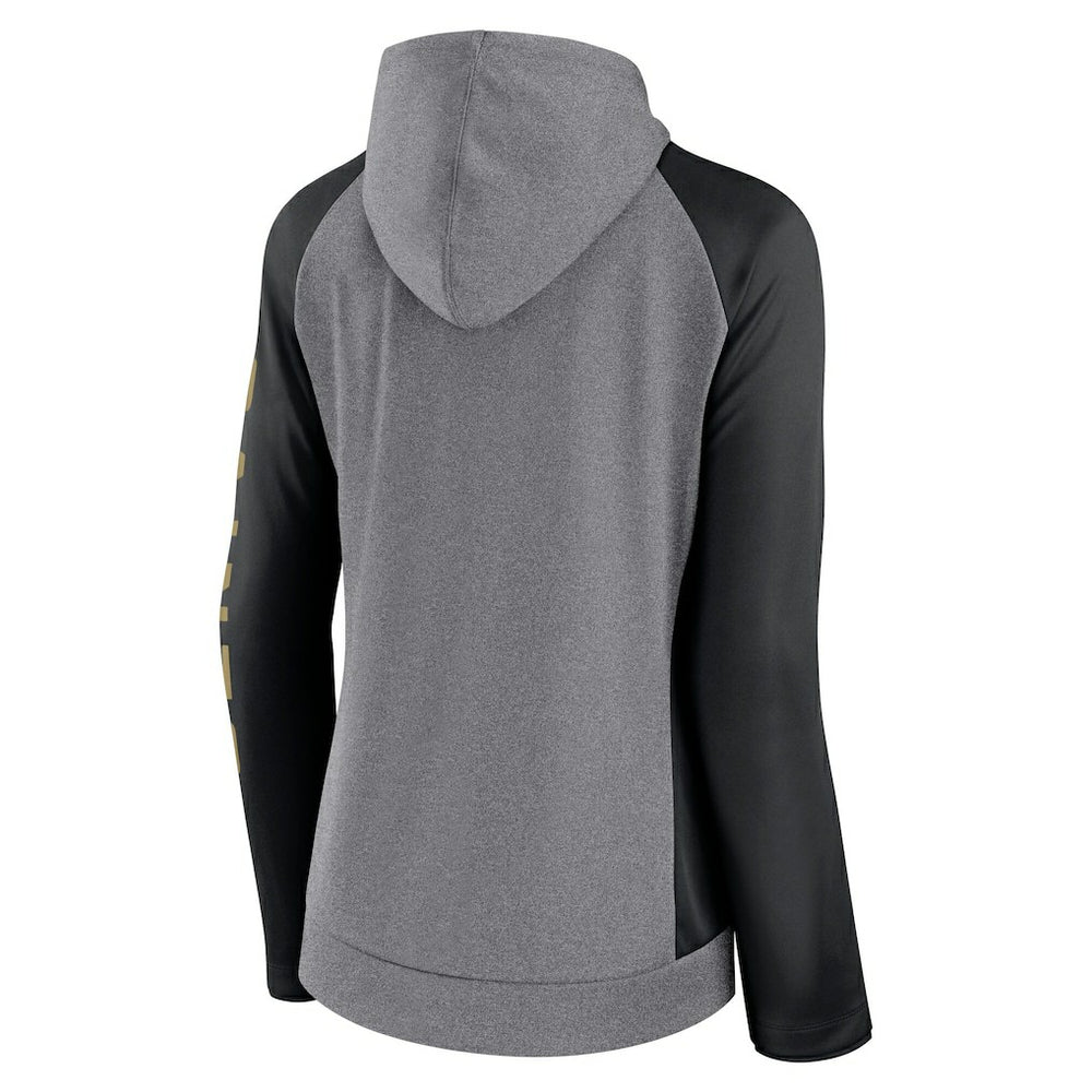 New Orleans Saints Women's Blind Side Lightweight Full-Zip Hoodie - Heather Gray/College Black - Fanatics